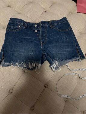 Levi's 501 Dark Blue Distressed Denim Cutoff Shorts